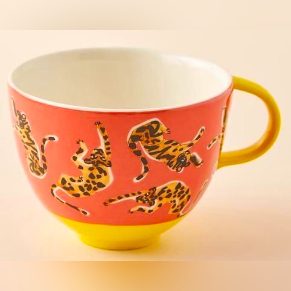Anthropologie Conversations Pink Cheetah Print Mug NIB